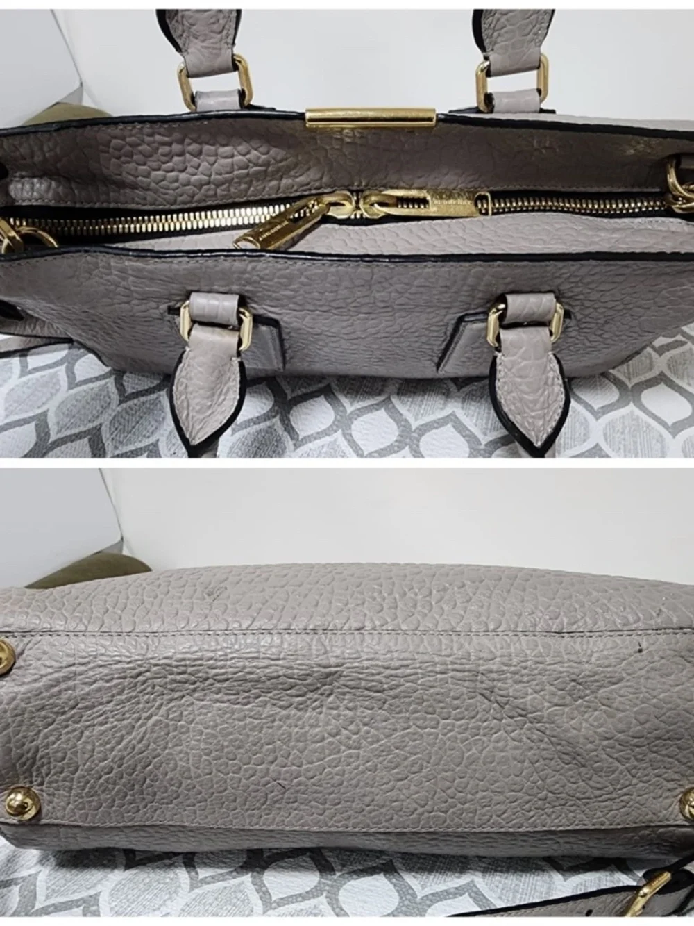 Authentic Burberry House Check Clifton Satchel Bag Grey